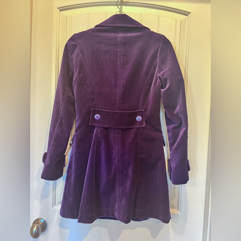 Velvet Cotton Purple Button Trench Pockets Sz Medium Unique - Picture 11 of 13